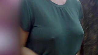 Amateur wife flashes big tits on daily nature walk
