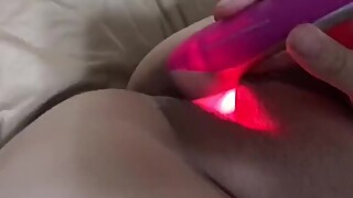 Blindfolded wife pleasures herself and sucks husbands cock cum on tits