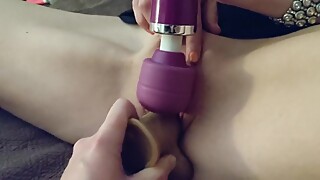 Hotwife Fucking Dildo and Using Hitachi while Husband Films