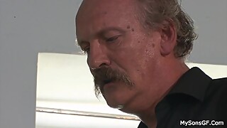 Moustached old man fucks son's gf