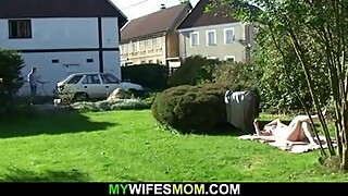 Cheating outdoor sex with girlfriends old blonde mother