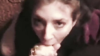 Wife gets on her knees to suck dick gets cum on her face