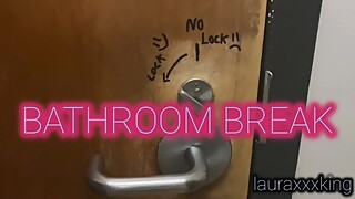 Brunette wife sucks fucks in dirty public restroom begging for cum load