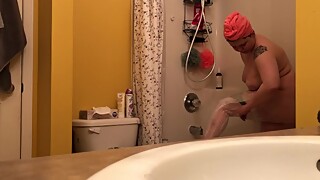 REAL spycam, My dad's wife is half his age - shaving her legs and showering