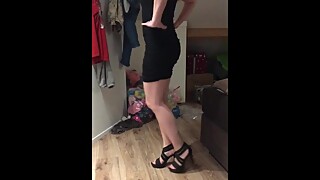 Wife stripping down from tight dress