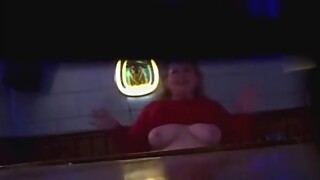 Ugly wife dances in the rec room showing her saggy tits 4-13-2019